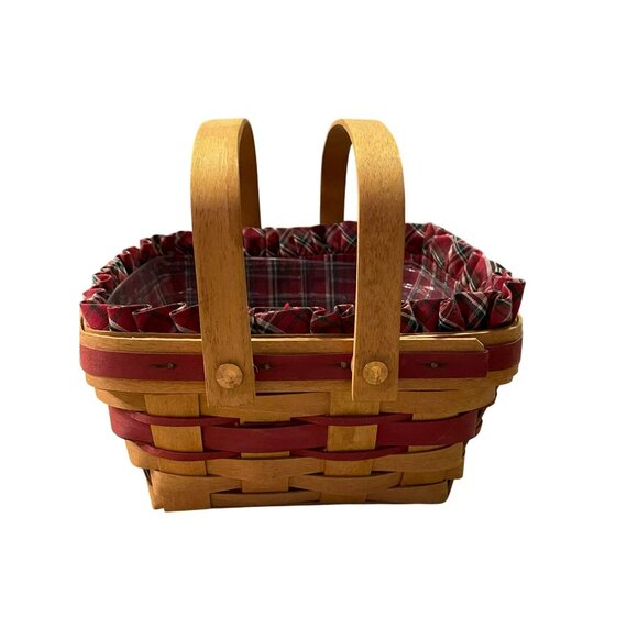 Vintage 1993 Christmas Collection Longaberger Bayberry Basket Plaid Fabric Plast - Picture 2 of 16